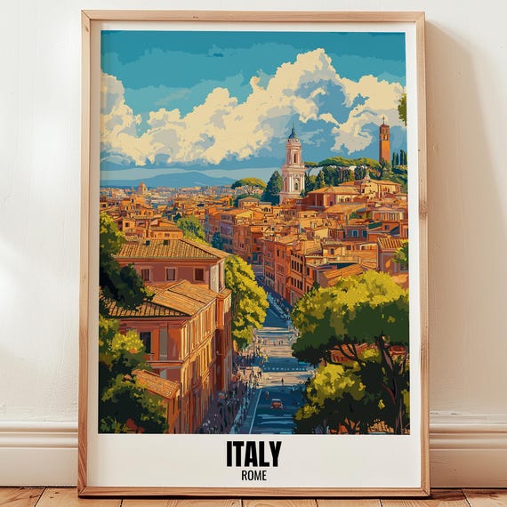 Italy Rome Travel Poster Wall Art Illustration Print