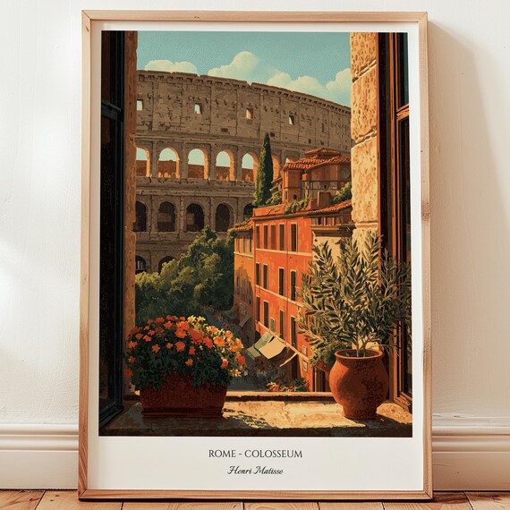 Rome Colosseum Window View Flowers Matisse Style Travel Poster