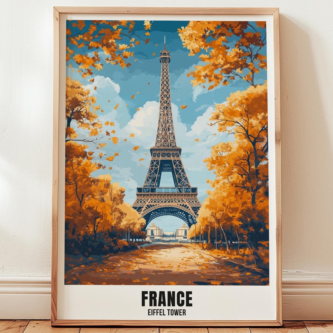 France Eiffel Tower Travel Poster Wall Art Illustration Print