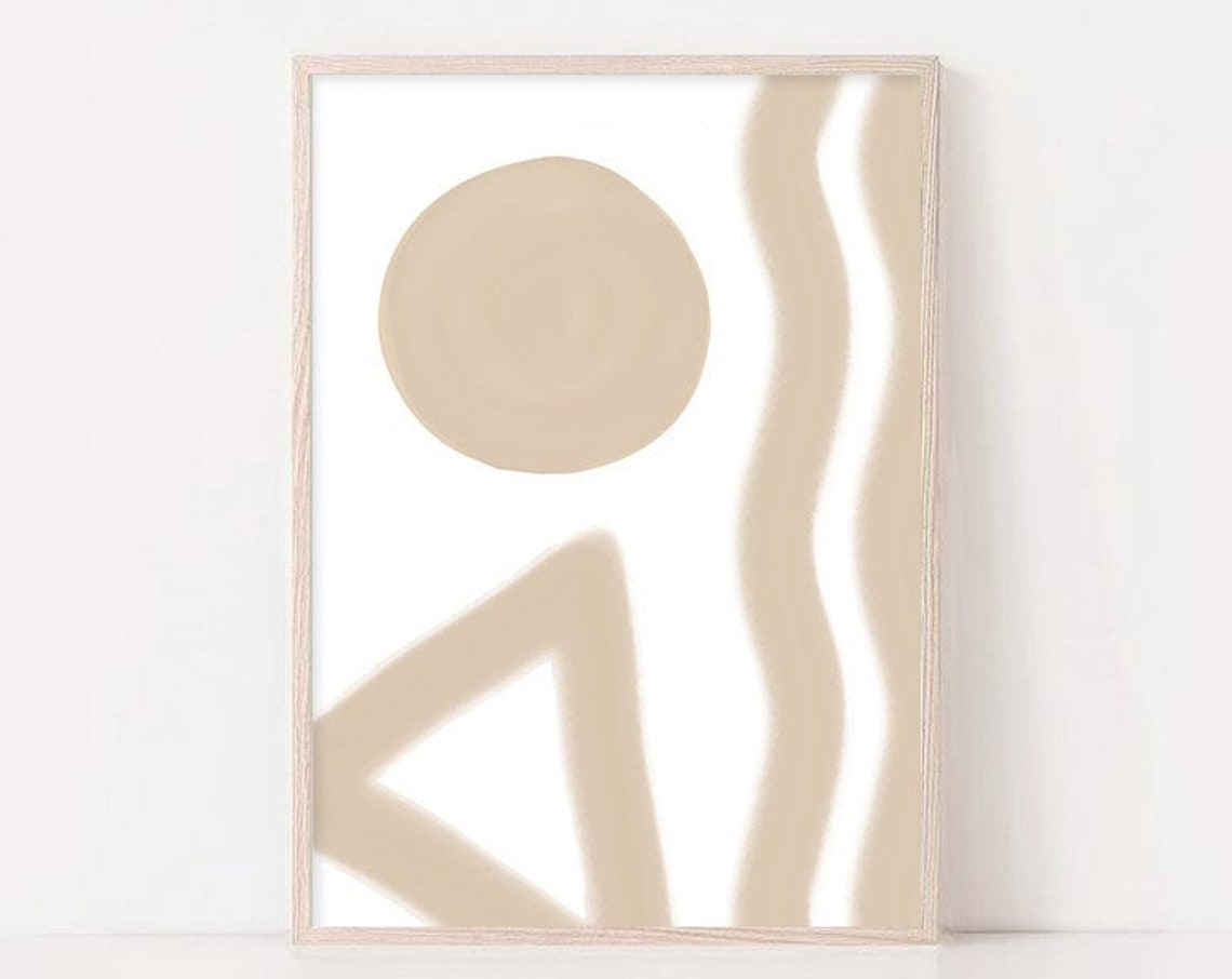 Beige Sun Circle Wavy Lines Geometric Abstract Modern Minimal Poster - Image 3