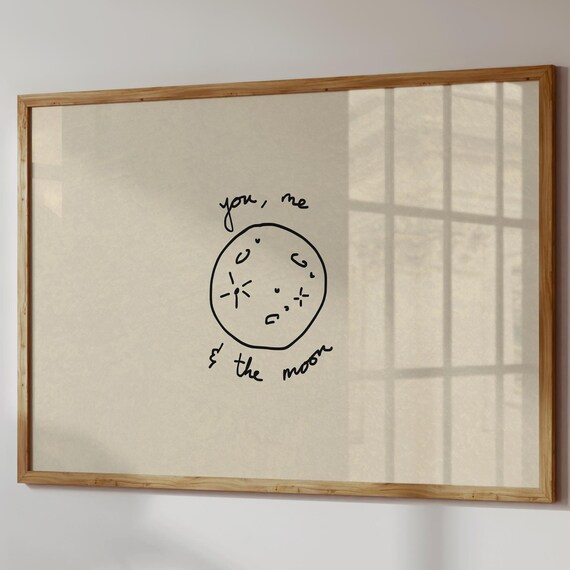 Moon Quote Print Handdrawn Poster Neutral Bedroom Decor Digital Download Horizontal