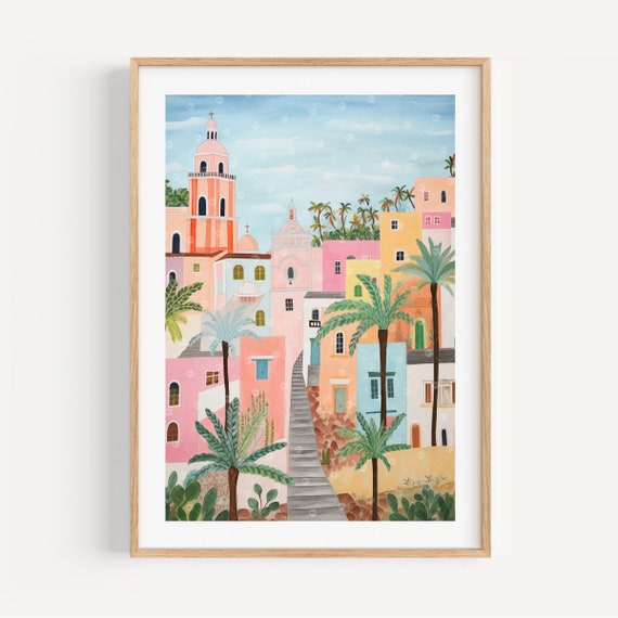 Puerto Rico Wall Art Print For Mom Watercolor San Juan Modern Travel Gift For Contemporary Home Housewarming Gift