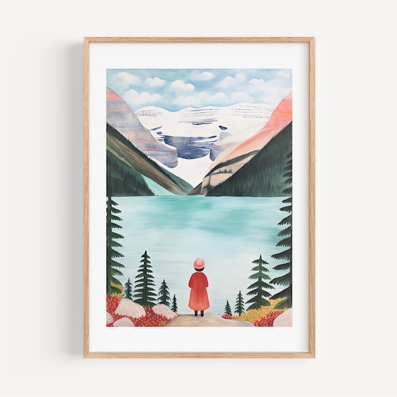 Lake Louise Banff Turquoise Glacier Watercolor Mountain Print