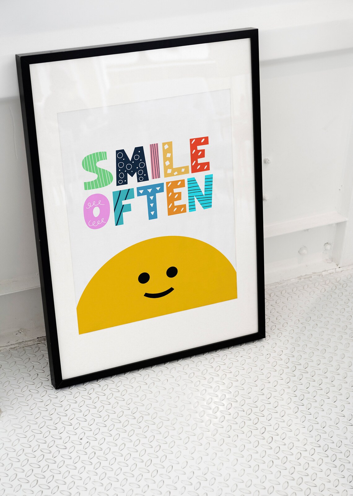 Smile Often Colorful Typography Kids Room Cheerful Happy Sun Face Poster