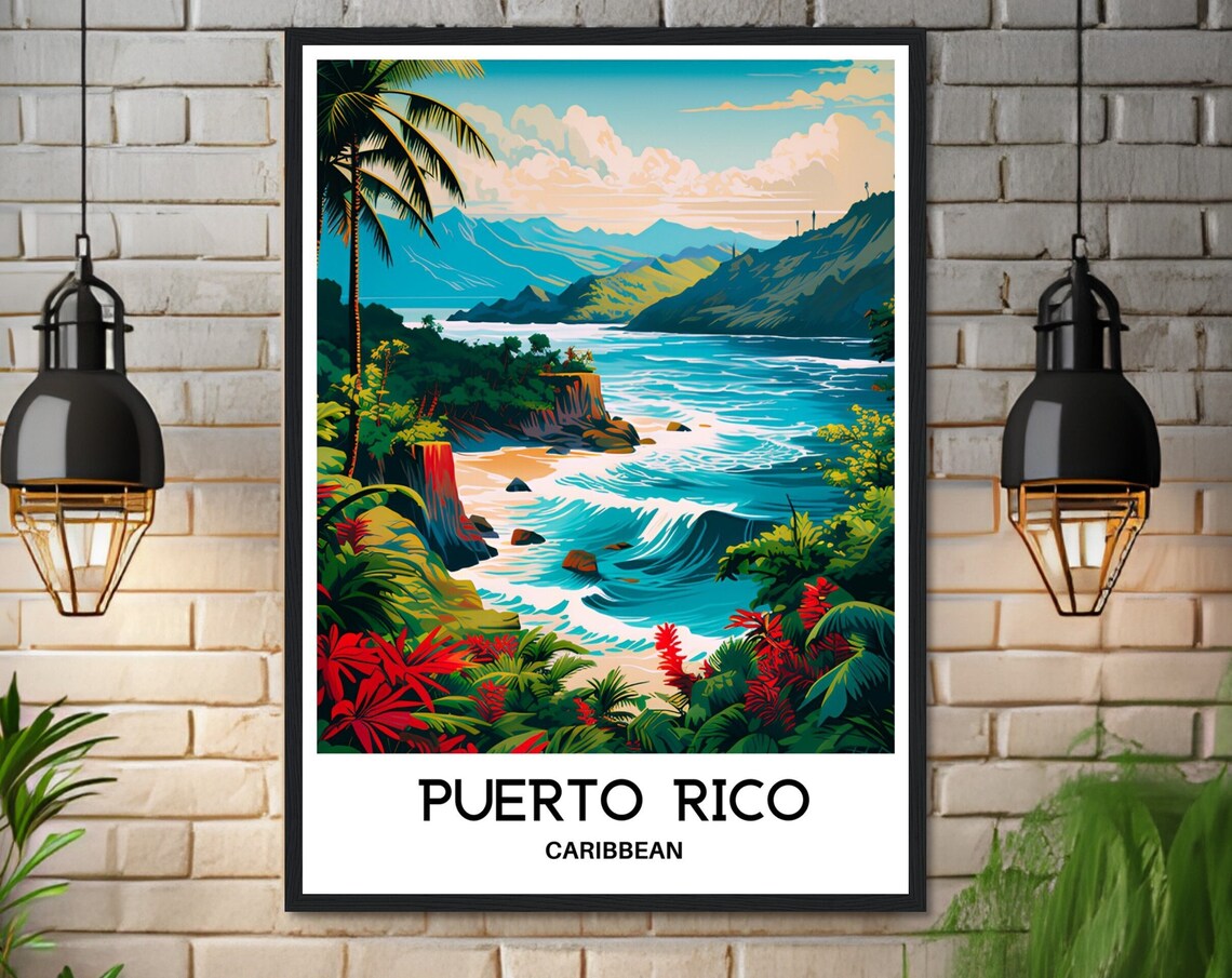 Puerto Rico Caribbean Tropical Coast Ocean Waves Travel Poster - Image 3