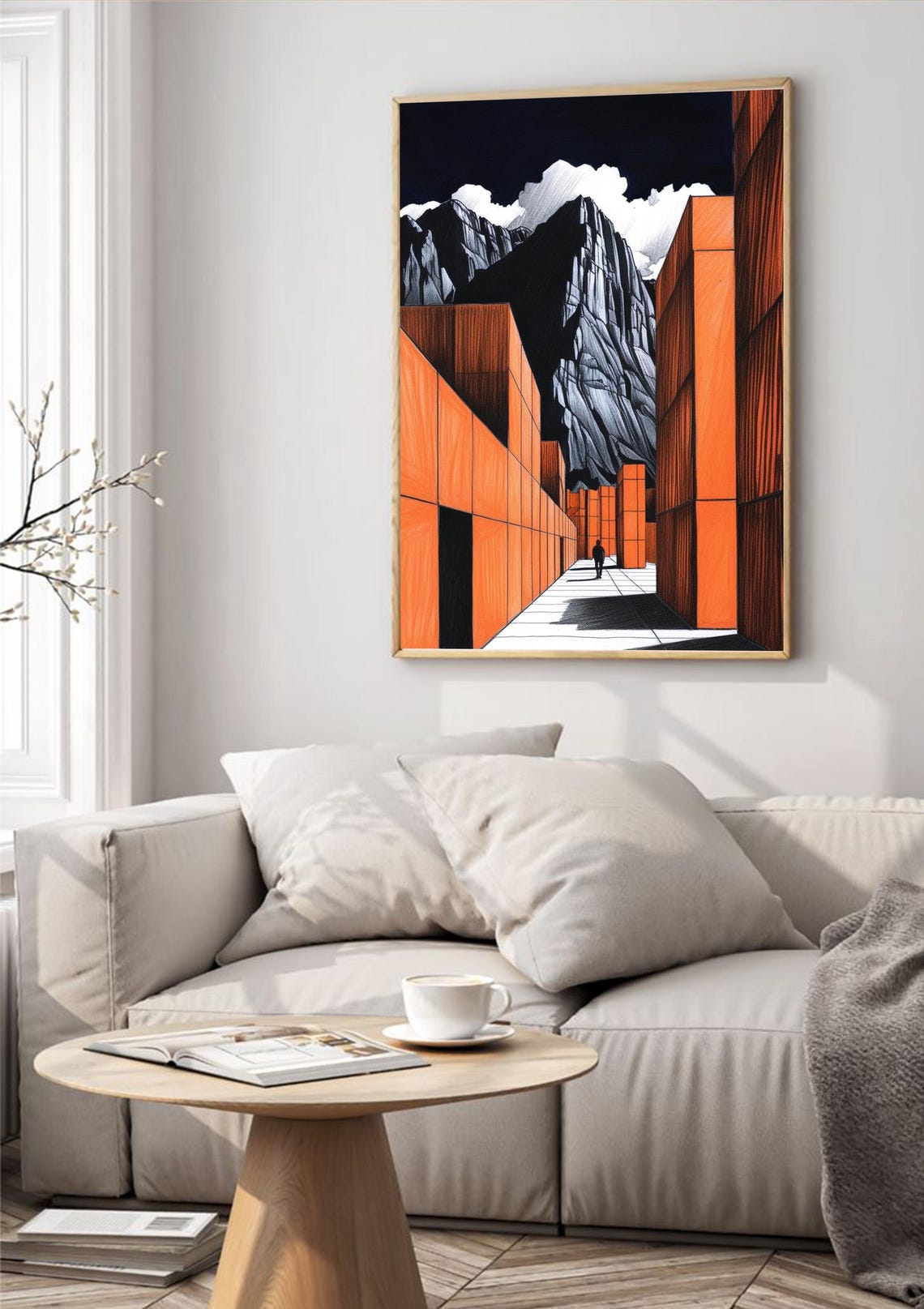 Surreal Mountain Modern Architecture, Vintage Print - Image 2
