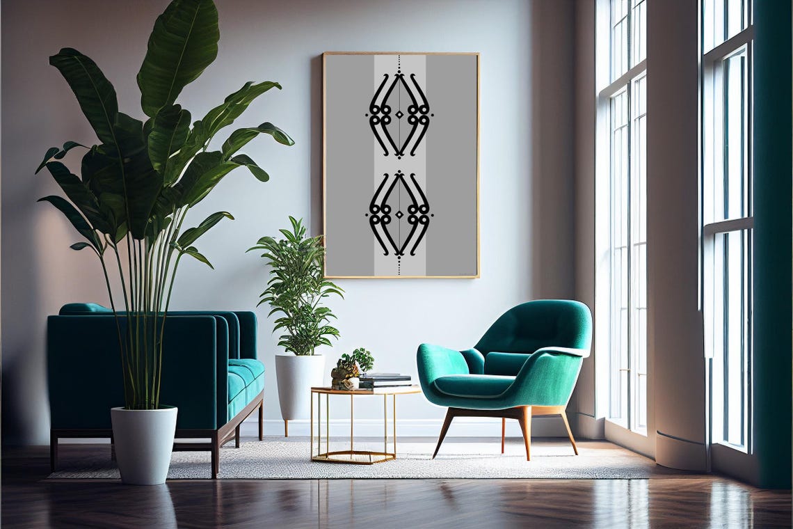 Black Tribal Geometric Symmetry Grey Minimalist Modern Print - Image 4