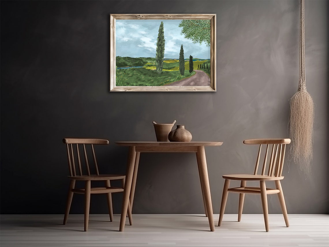 Cypress Tree Country Lane Rolling Hills Vintage Countryside Print - Image 3