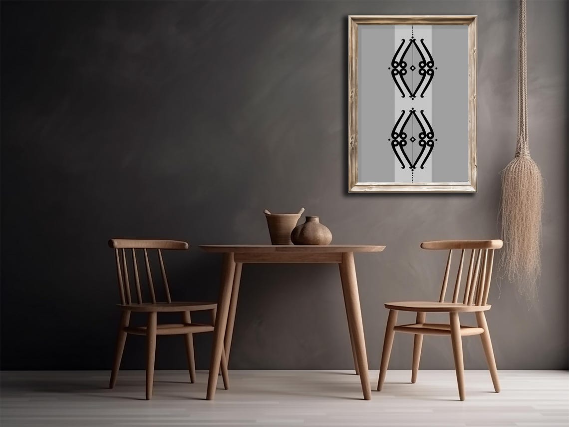 Black Tribal Geometric Symmetry Grey Minimalist Modern Print - Image 3