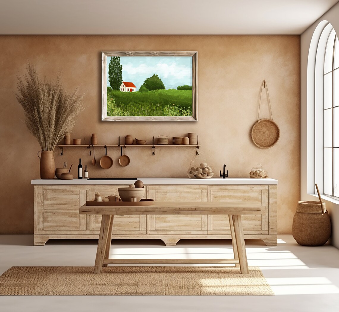 Green Pastoral Wall Art Farmhouse Antique Wall Decor Jpg Poster Art Landscape Oil Painting - Image 3