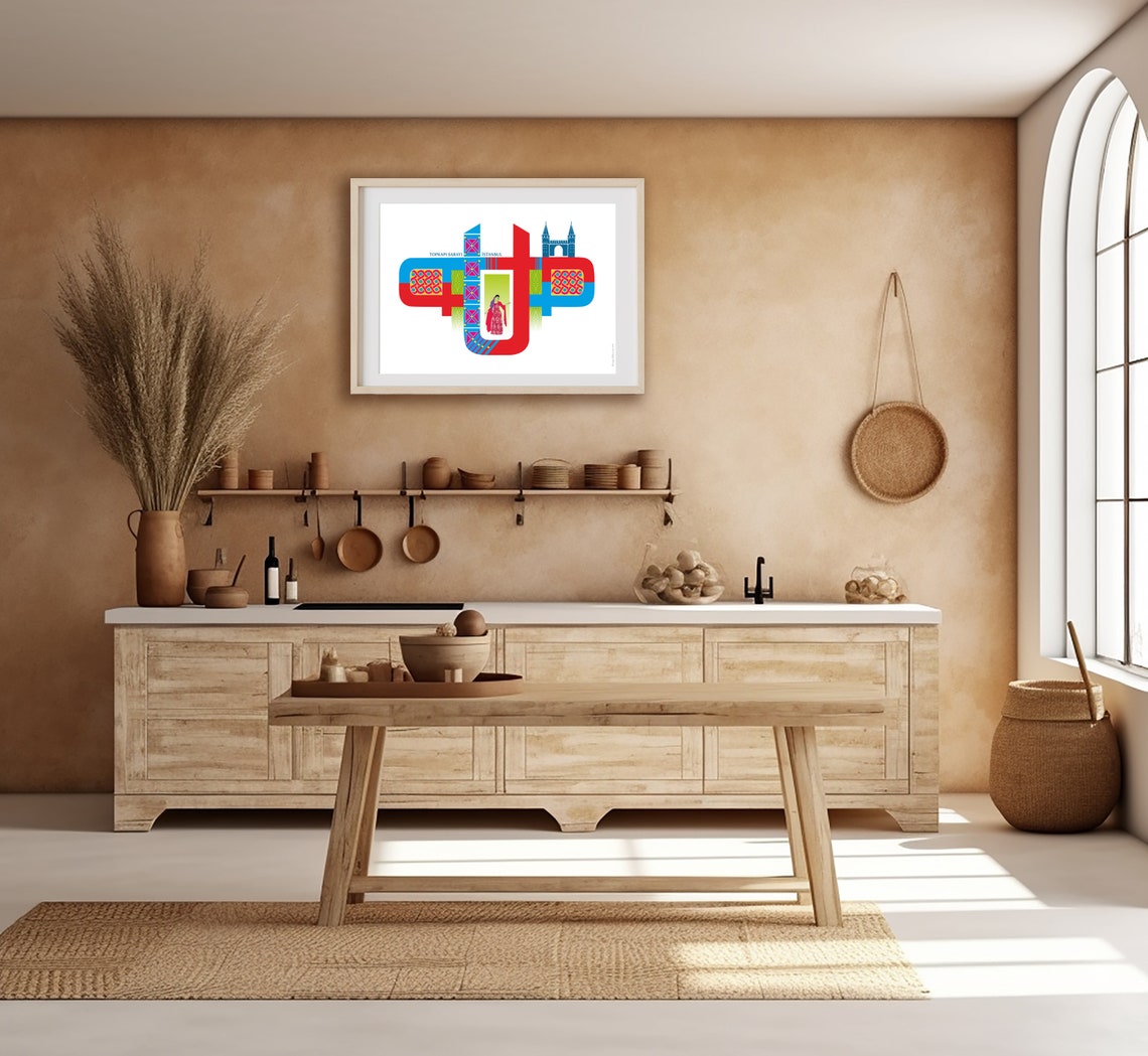 Red Blue Decorative Wall Art Colourful Geometric Wall Decor Islamic Wall Prints Palace Wall Decor - Image 2