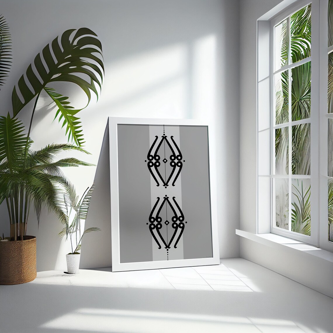 Black Tribal Geometric Symmetry Grey Minimalist Modern Print - Image 5