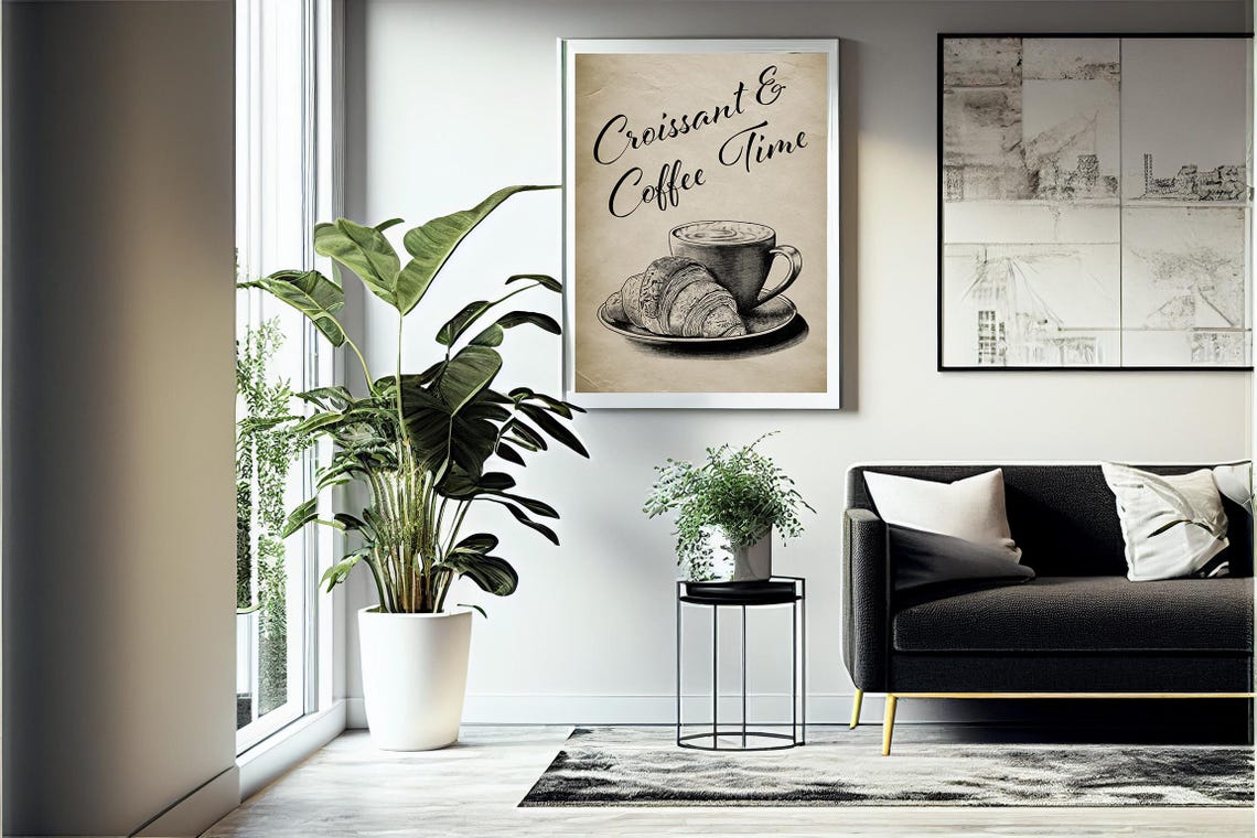 Croissant and Coffee Time Vintage Cafe Kitchen Wall Art Poster - Image 2