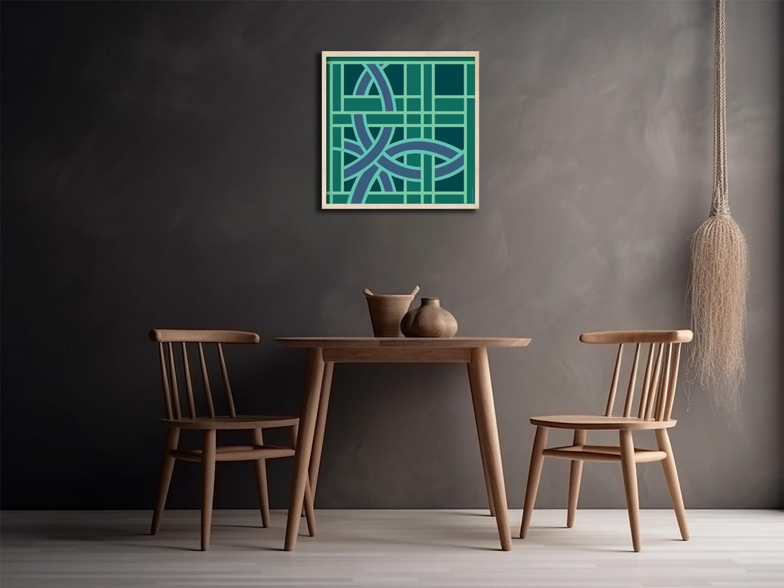 Modern Geometric Line Art Teal Blue Green Abstract Pattern Print - Image 3