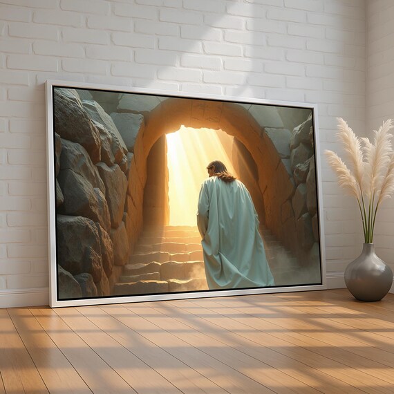 Risen Christ Walking Out of Empty Tomb Sunrise Easter Art Poster