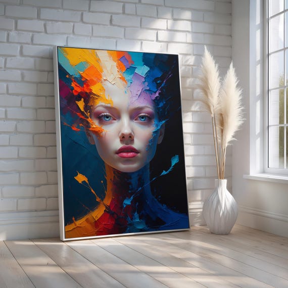 Abstract Woman Portrait Wall Art Colorful Expressionist Canvas Poster Modern Bold Decor For Living Room Or Gift Ready To Hang