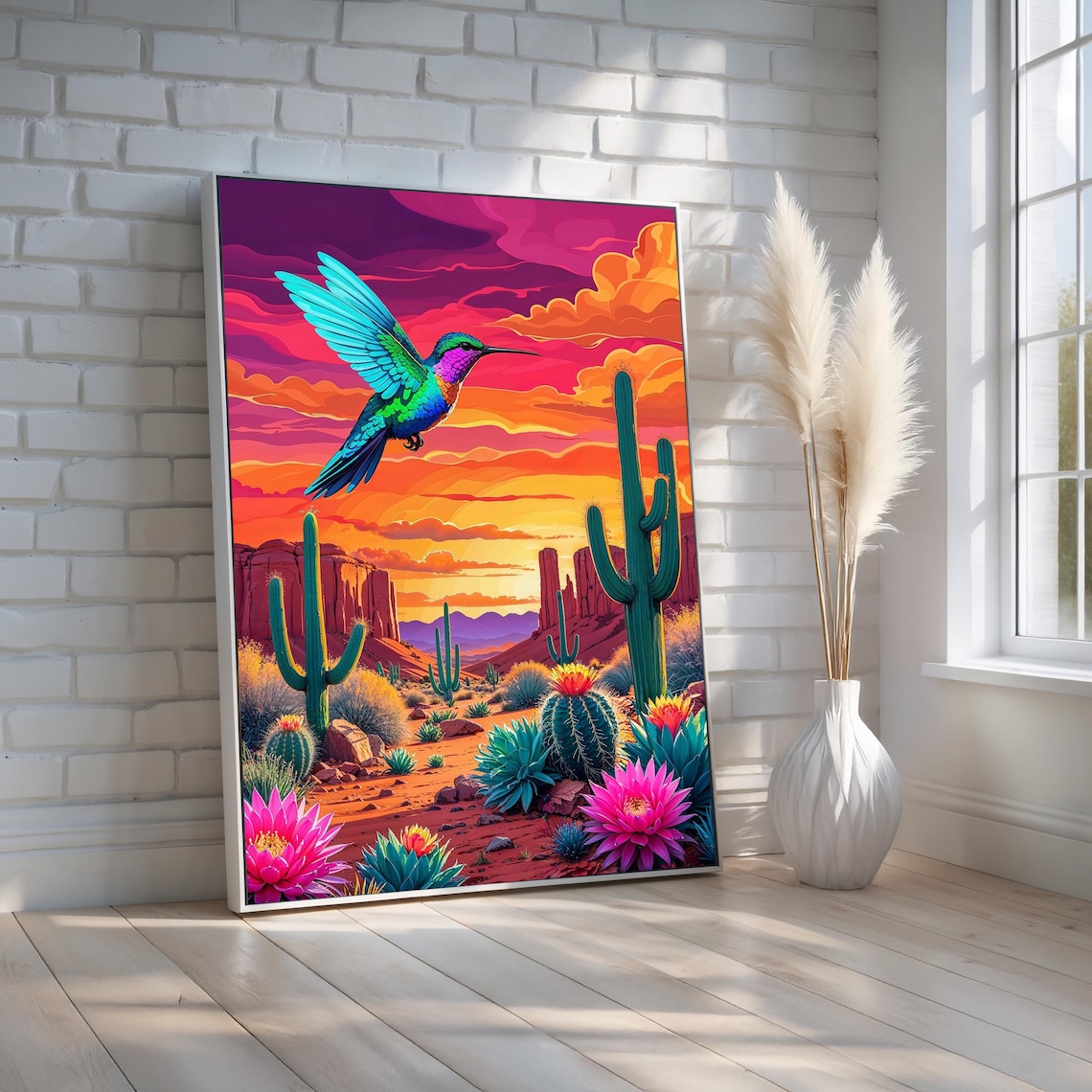 Southwest Hummingbird Boho Nature Art Print
