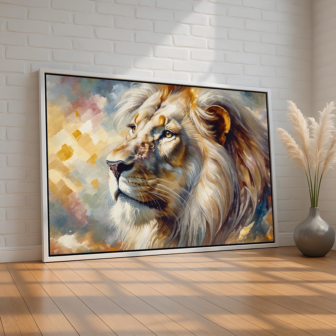 Majestic Lion Portrait Painting Regal Golden Safari Animal Poster