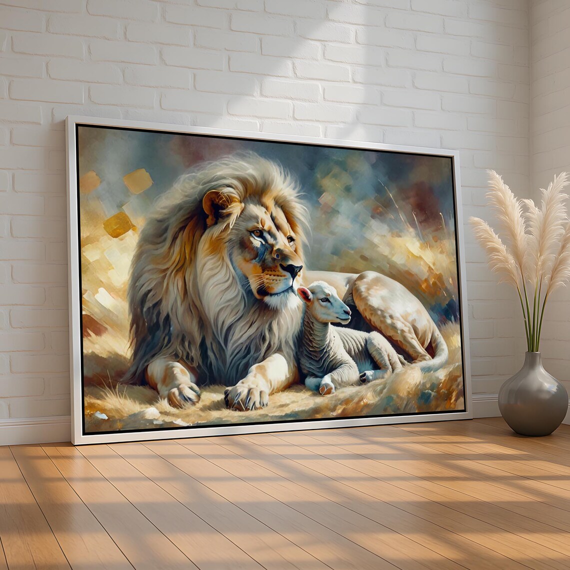 Lion And Lamb Peaceful Companions Inspirational Christian Animal Poster
