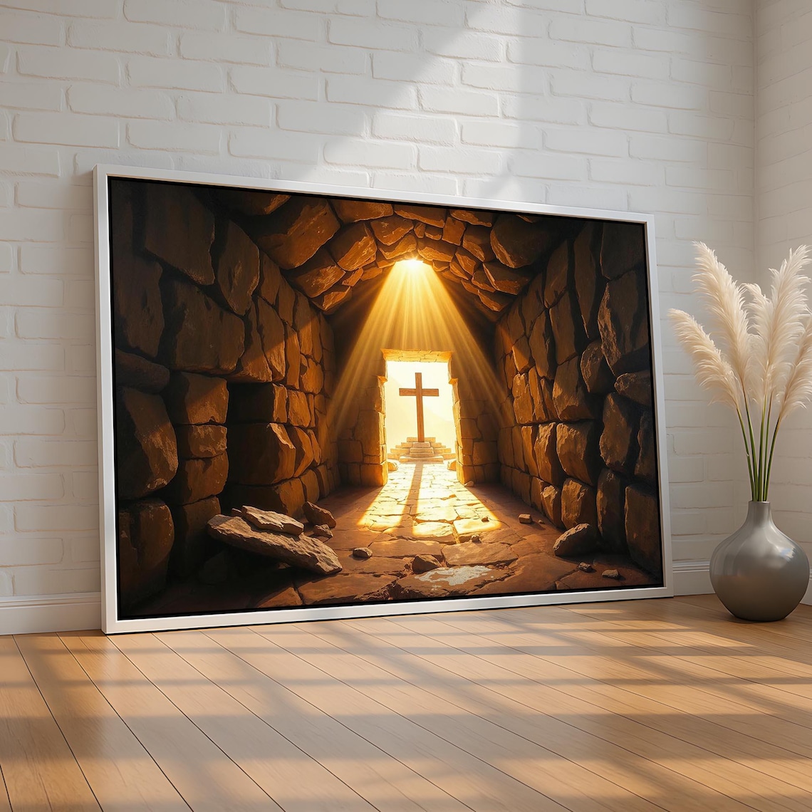 Empty Tomb With Cross He Is Risen Christian Easter Resurrection Morning Poster