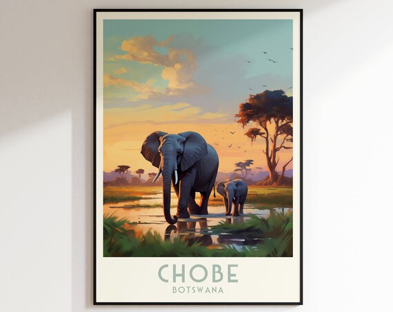 Chobe Travel Print Botswana Print Canada Home Decor Retro Wall Art Wedding Giftbirthday Giftdigital Print Chobe Posternational Park