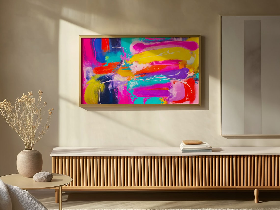 Neon Brushstroke Abstract 4K 16:9 Frame TV Digital Art Print - Image 3