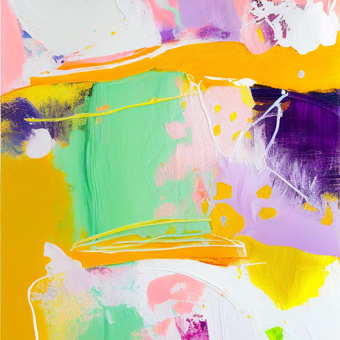 Mint Green Golden Yellow Lilac Airy Abstract Brushstroke Poster - Image 3