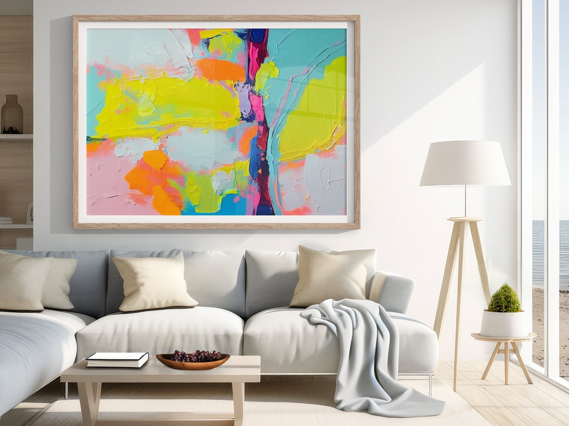Neon Lime and Turquoise Abstract Landscape Brushstroke Poster - Image 2