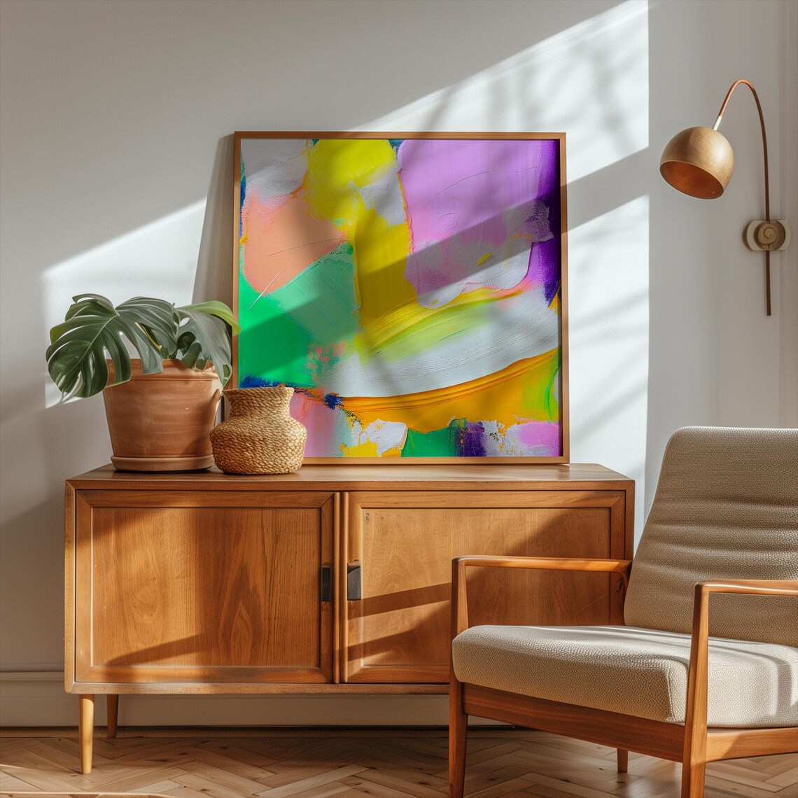 Pastel Lavender Mint Yellow Soft Brushstroke Abstract Painting Poster - Image 2