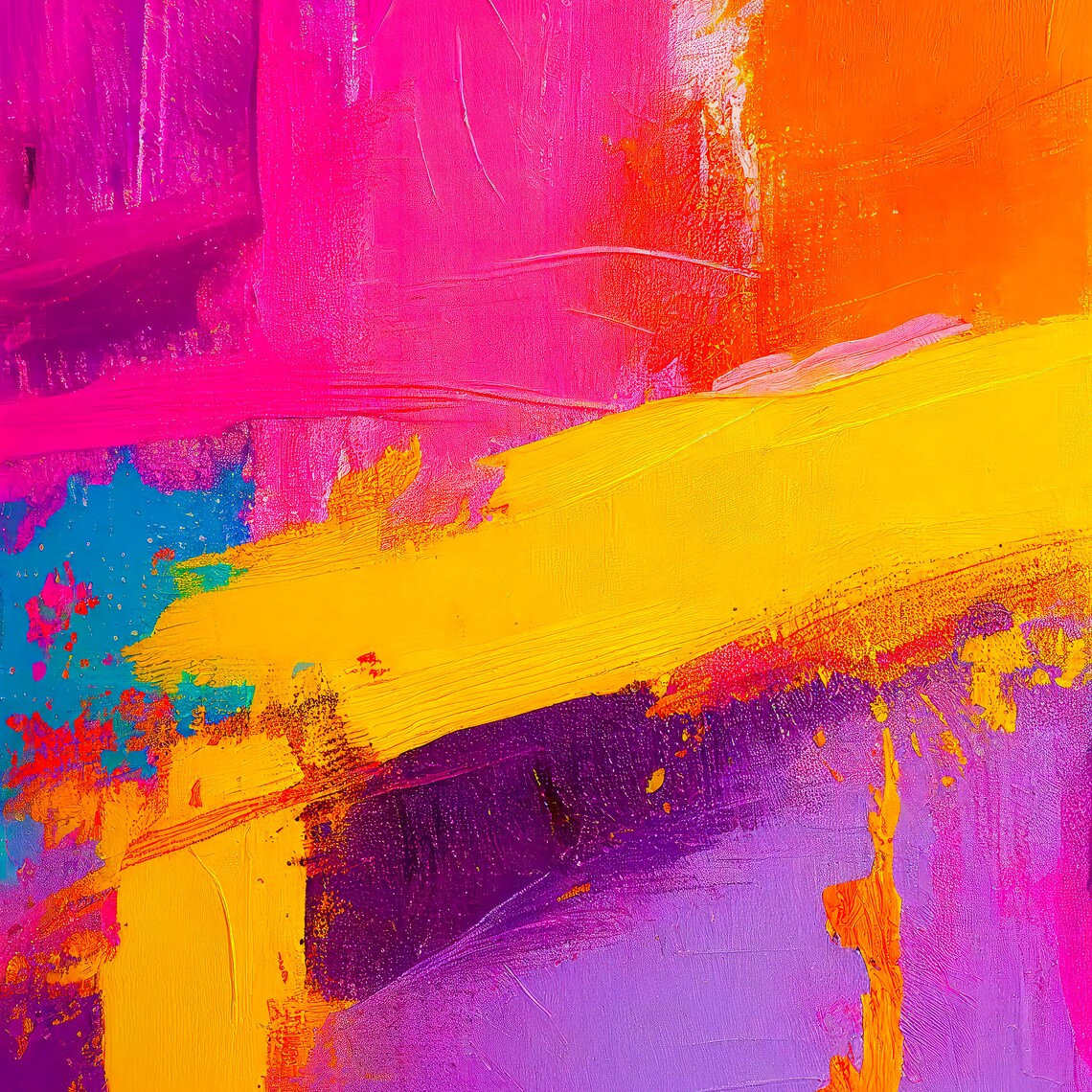 Bold Abstract Painting Hot Pink Orange Yellow Purple Modern Wall Art - Image 3