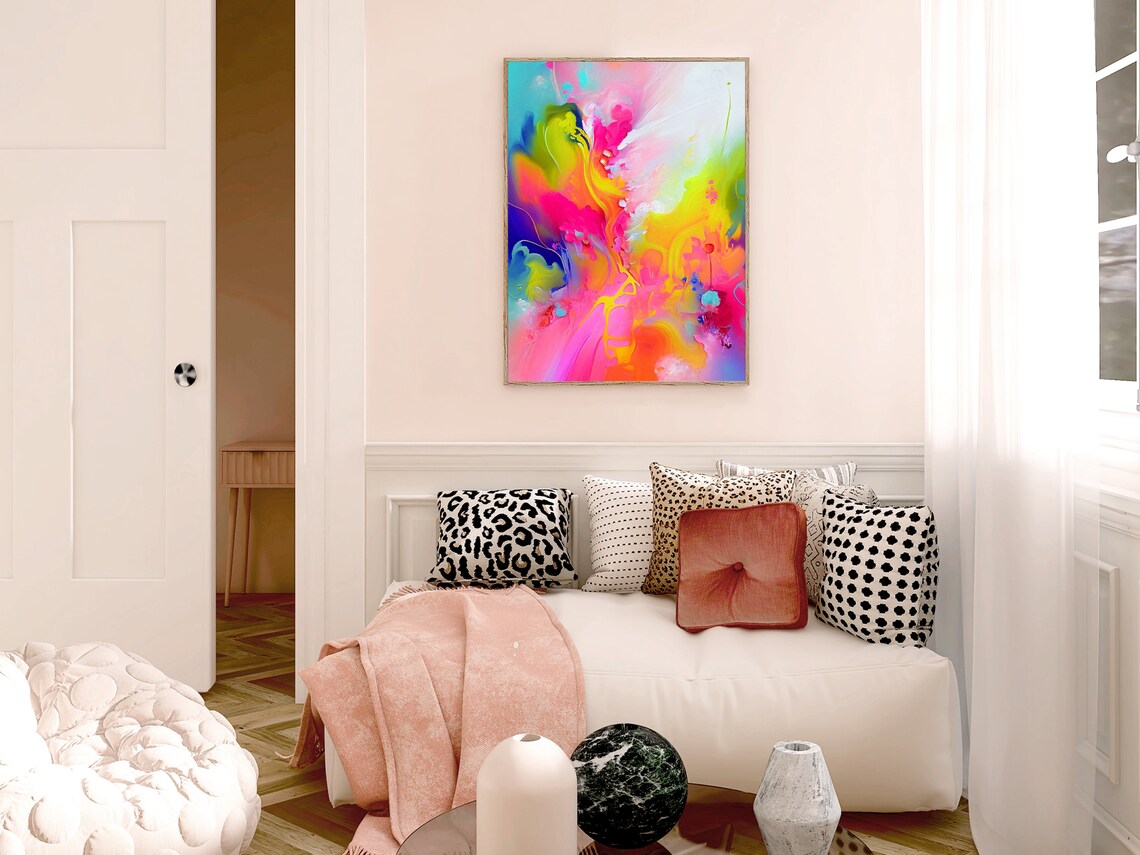 Fluid Neon Magenta and Orange Abstract Flow Energy Art Poster - Image 2