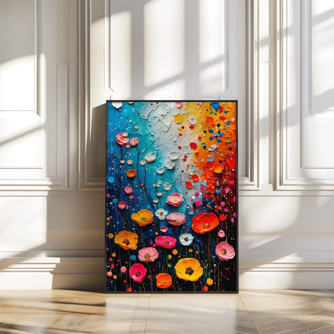 Colorful Impasto Poppy Wildflower Meadow Abstract Floral Poster - Image 2
