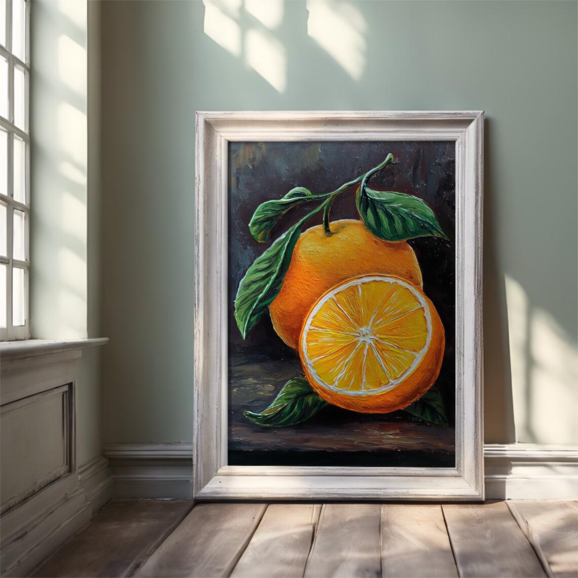 Ripe Oranges Still Life With Green Leaves Vintage Art Poster - Image 2