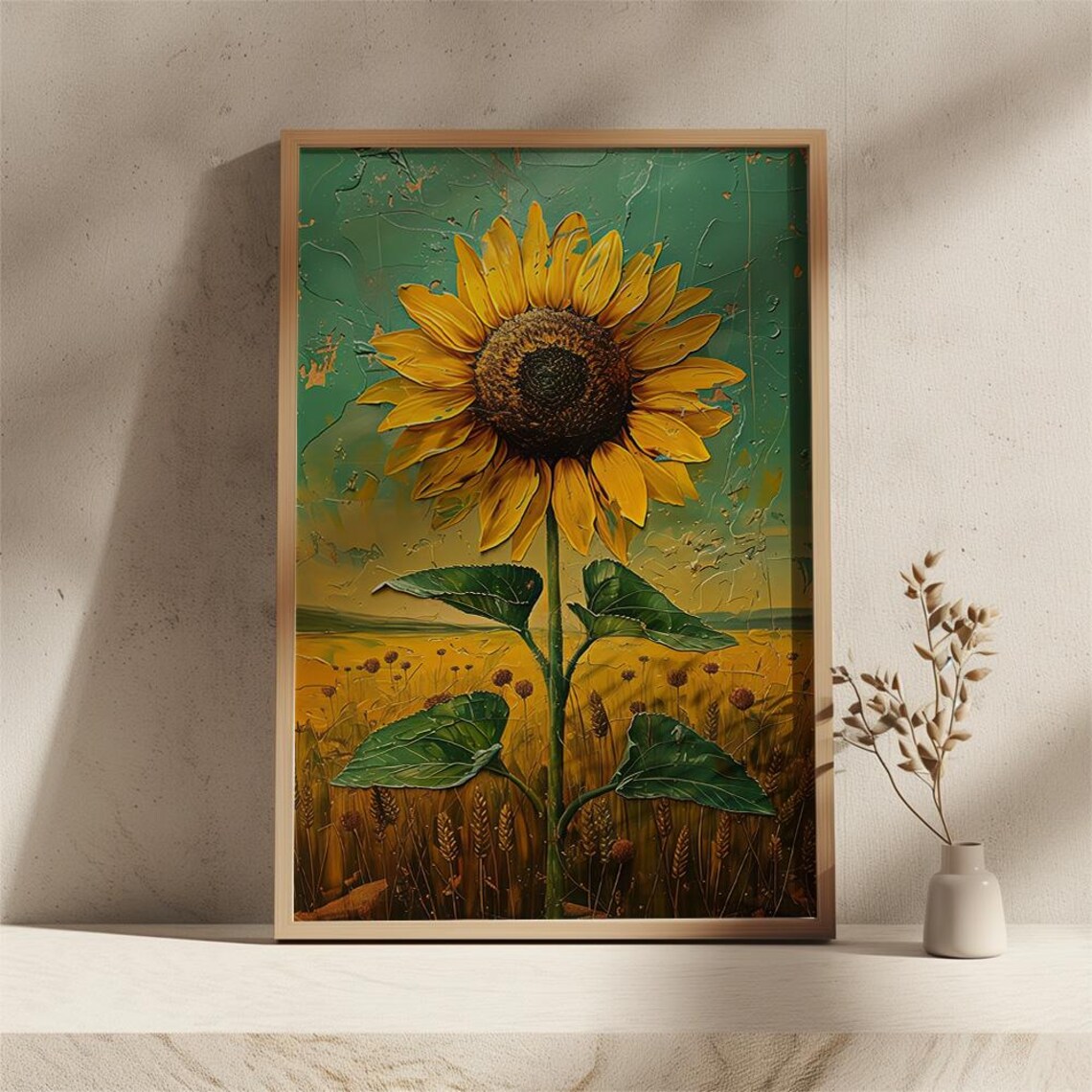 Tall Sunflower Against Green Sky Vintage Botanical Art Poster - Image 3