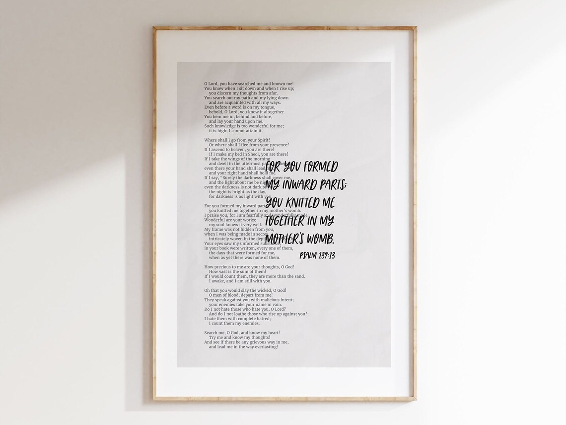 Psalm 139:13 Knitted Together In My Mother's Womb Bible Verse Poster Decor