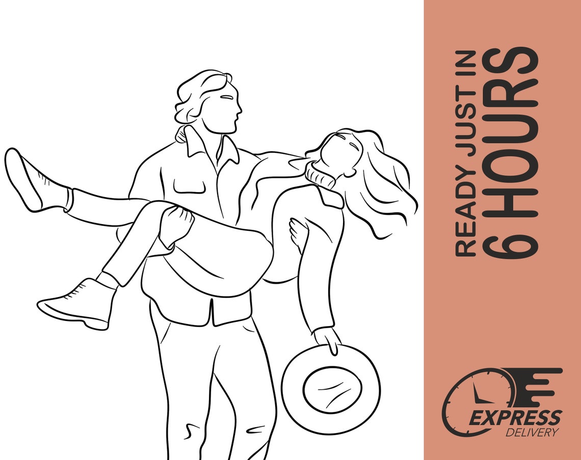 Custom Romantic Couple Single Line Drawing Portrait Illustration Poster