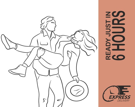 Custom Romantic Couple Single Line Drawing Portrait Illustration Poster