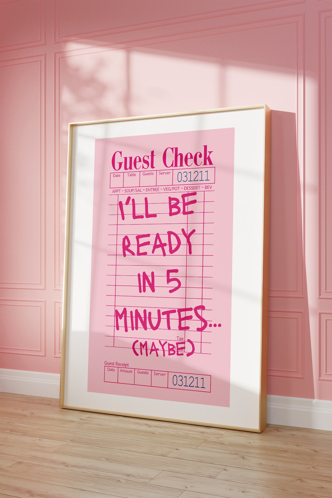 Pink Guest Check Preppy Dorm Decor Art Print