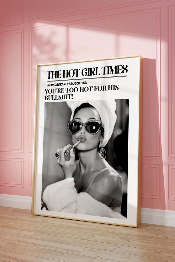 Too Hot For His Bs Wall Art Newspaper Print Wall Art Cowgirl Aesthetic Western Art Vintage Bar Cart Dorm Retro Wall Art