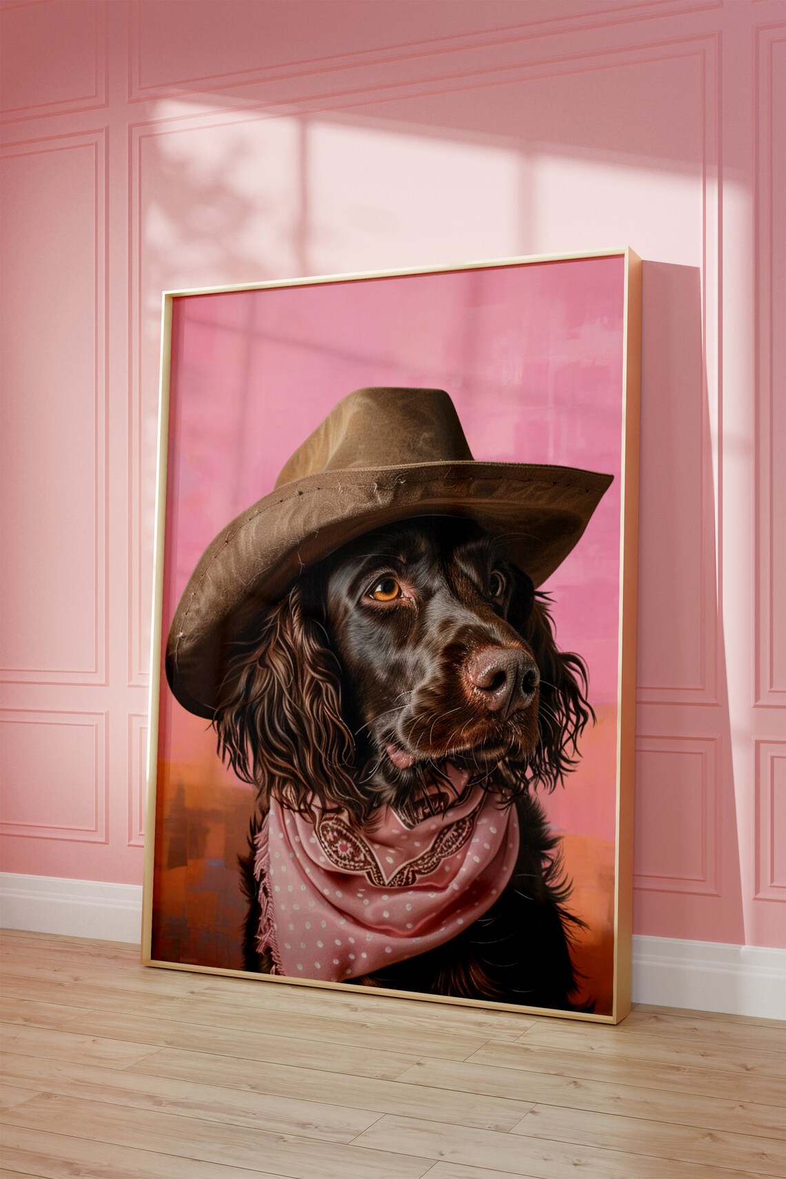 Dog Cowgirl Hat Print, Vintage Western Puppy Art