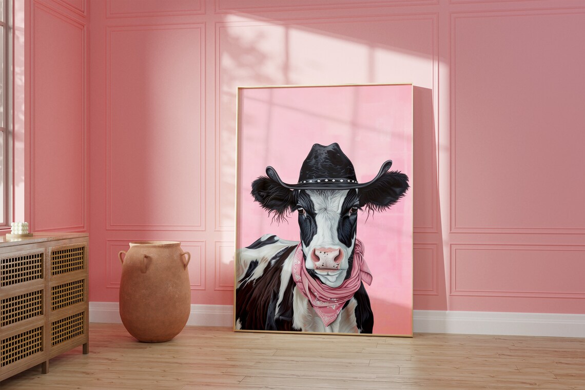 Cow Cowboy Hat Print, Vintage Western Art - Image 2