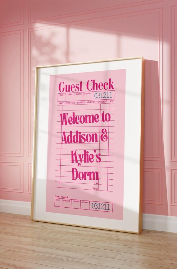 Pink Guest Check Welcome Dorm Sign Retro Diner Receipt Poster