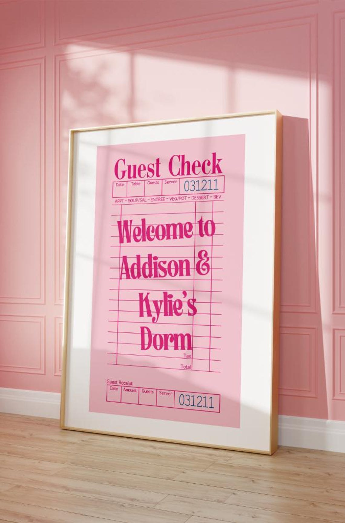 Pink Guest Check Welcome Dorm Sign Retro Diner Receipt Poster