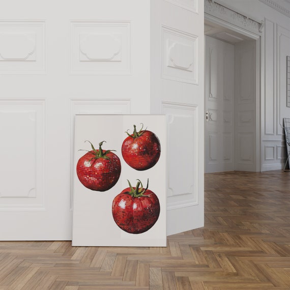 Disco Tomato Print Kitchen Food Art Poster Trendy Retro Kitchen Disco Fruit Vegetable Wall Art Trendy Apartment Decor