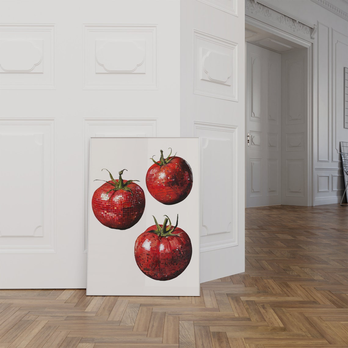 Disco Ball Tomatoes Trio Funky Red Kitchen Art Poster for Dorms