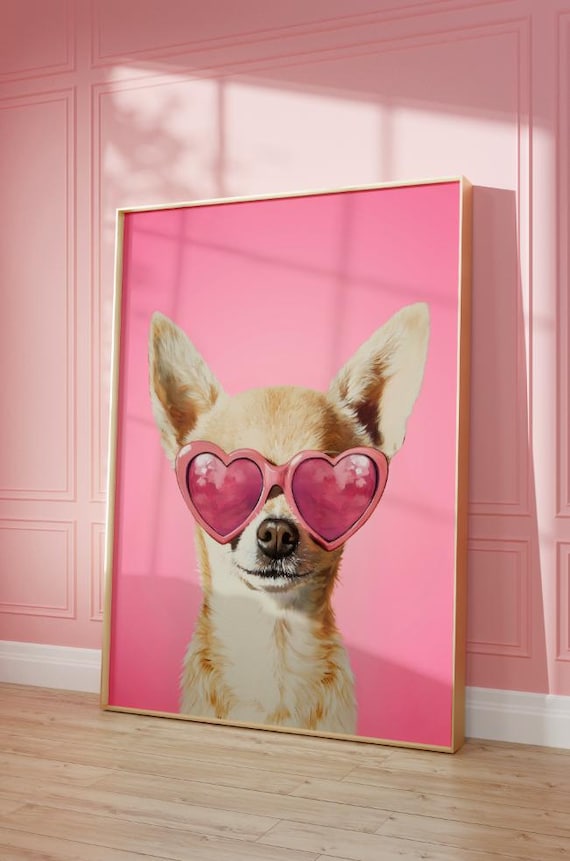 Pink Chihuahua Print Funky Poster Preppy Art Dachshund Dog Cute Pink Decor Dog Print Kids Room Chihuahua Dog Print