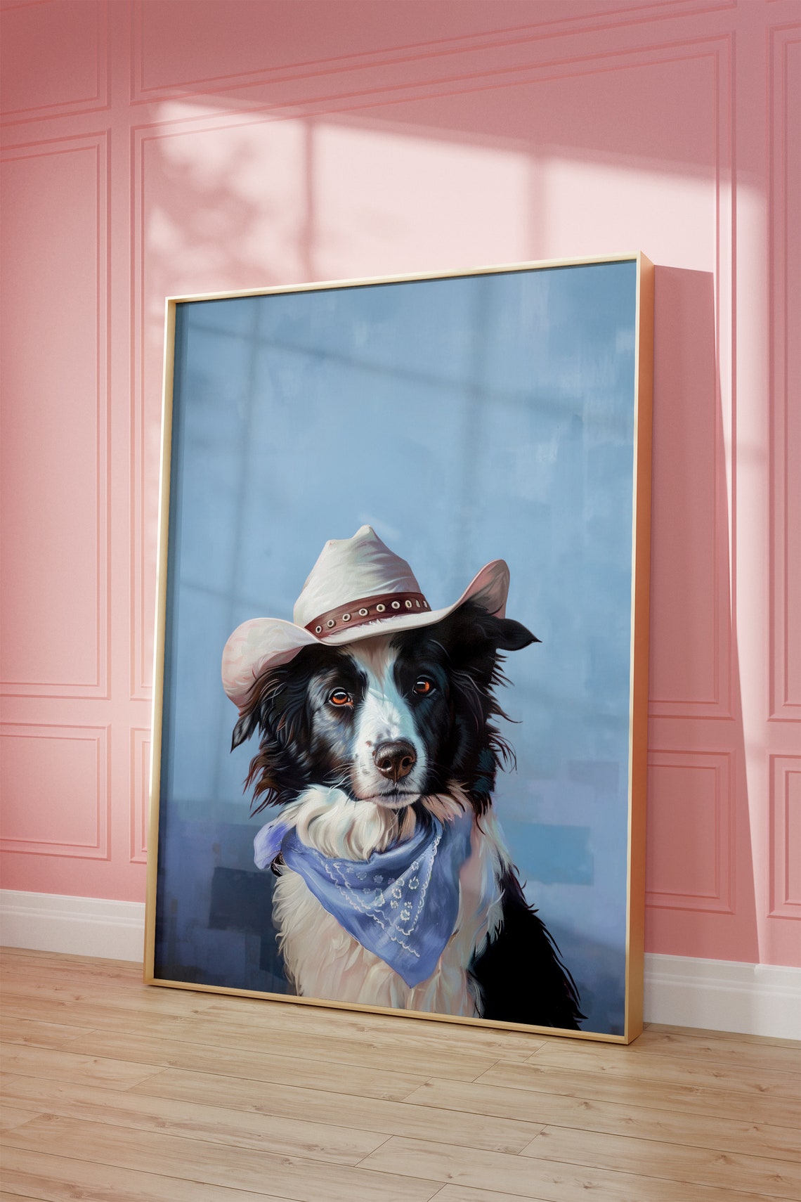 Dog Cowgirl Hat Print Blue Print Vintage Art Western Girly Preppy Trendy Wall Art Puppy Print Cowgirl Hat Print Funky Western Art - Image 2