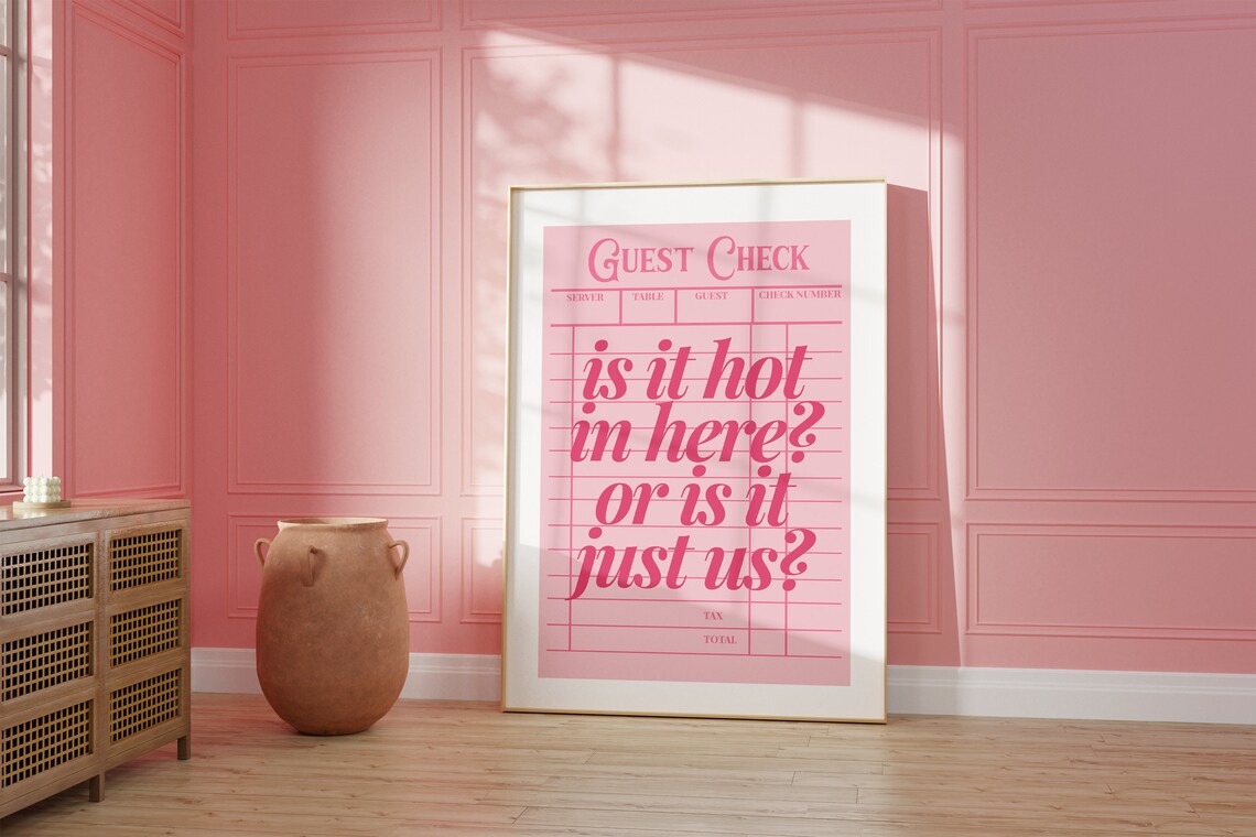 Guest Check Funny Bathroom Art Print, Pink Aesthetic