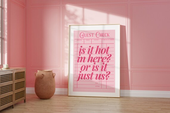 Guest Check Funny Bathroom Art Print, Pink Aesthetic