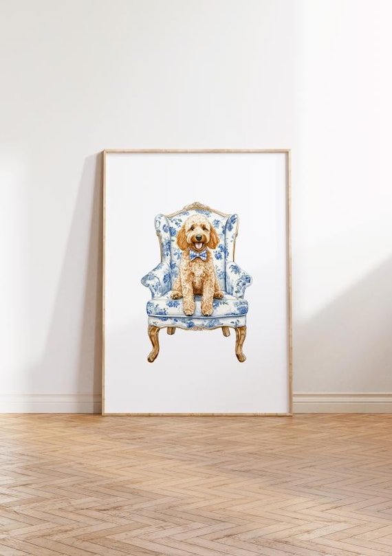 Preppy Goldendoodle Chinoiserie Aesthetic Dog Print